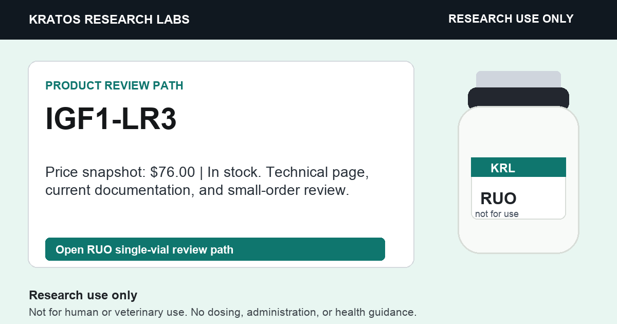 IGF1-LR3 RUO product review card. Research use only. Not for human or veterinary use.