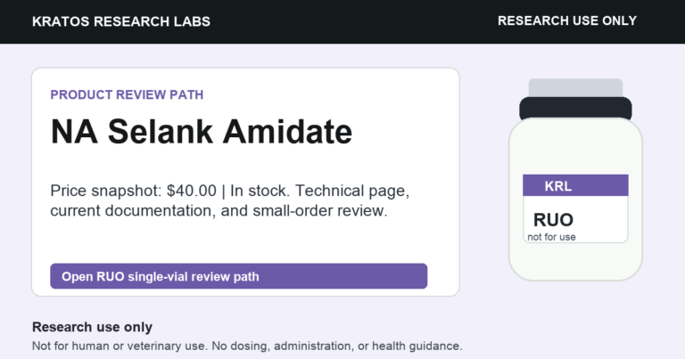 NA Selank Amidate RUO review path social card. Research use only. Not for human or veterinary use.
