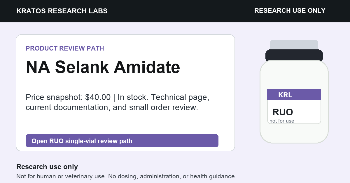 NA Selank Amidate RUO product review card. Research use only. Not for human or veterinary use.